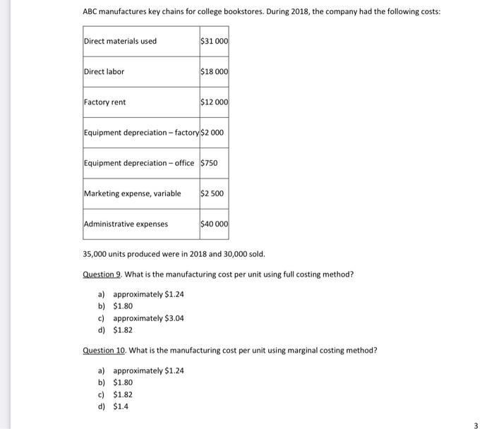 Solved ABC manufactures key chains for college bookstores.