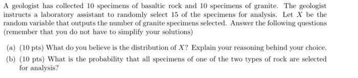 Solved A geologist has collected 10 specimens of basaltic | Chegg.com