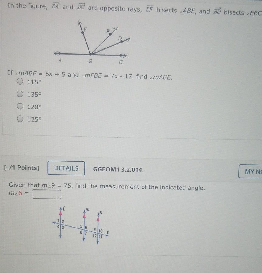 Solved In The Figure, BA And B Are Opposite Rays, BF Bisects | Chegg.com