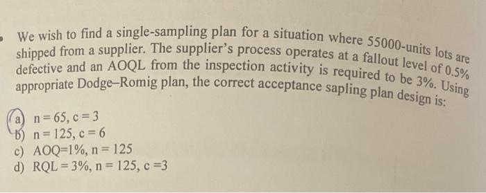 Solved We wish to find a single-sampling plan for a | Chegg.com