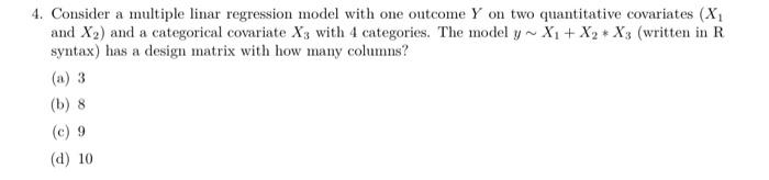 Solved 4. Consider a multiple linar regression model with | Chegg.com