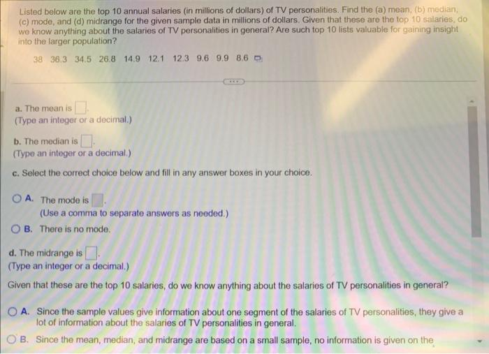 Solved Listed below are the top 10 annual salaries (in