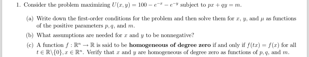 Solved Consider the problem maximizing U(x,y)=100-e-x-e-y | Chegg.com