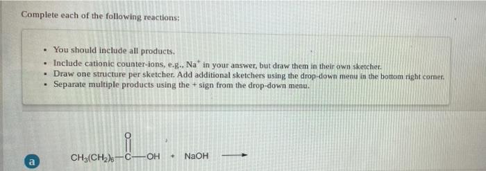 Solved Complete each of the following reactions: • You | Chegg.com