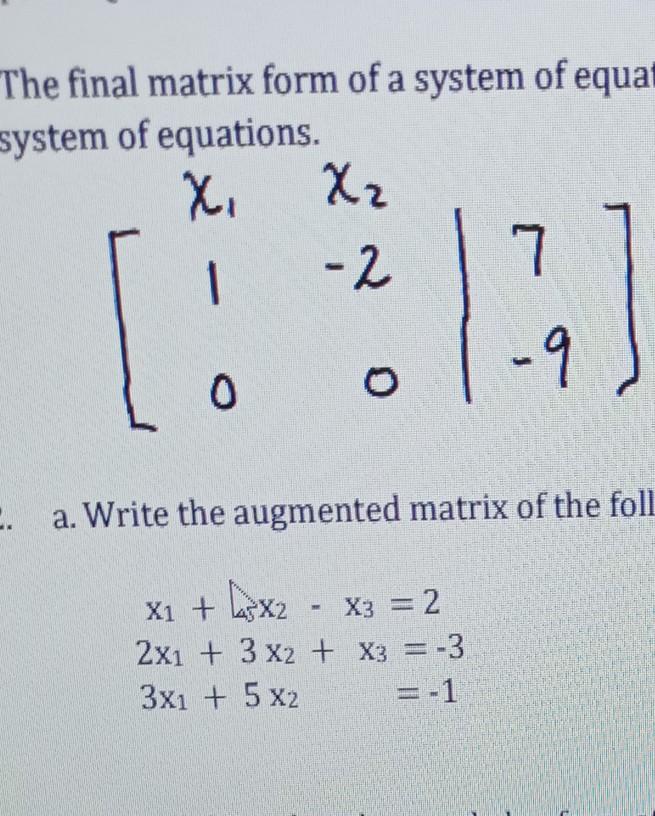 Solved The final matrix form of a system of equat system of | Chegg.com