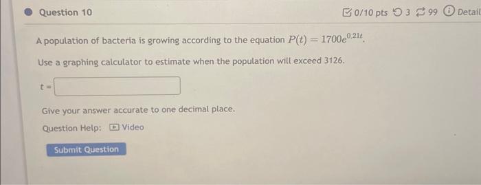 Solved A population of bacteria is growing according to the | Chegg.com