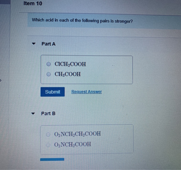 Solved Item 10 Which acid in each of the following pairs is | Chegg.com