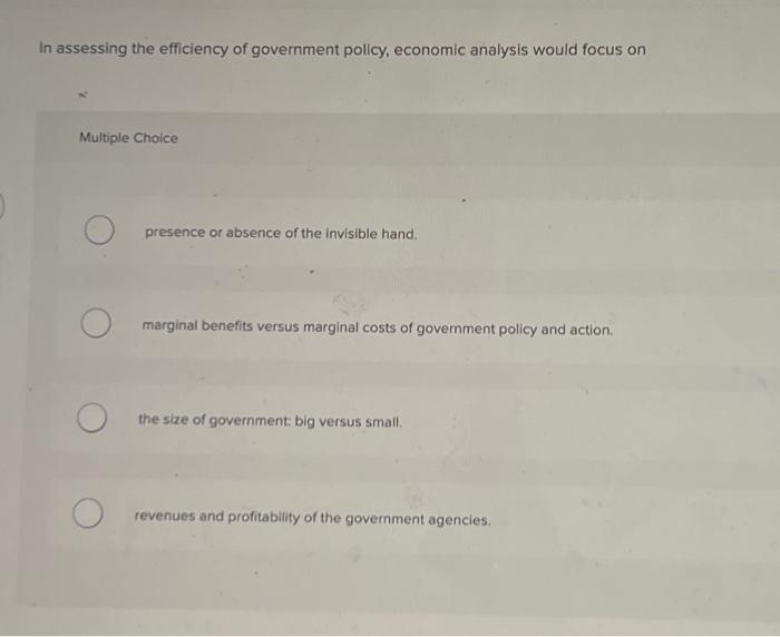 Solved In Assessing The Efficiency Of Government Policy, | Chegg.com