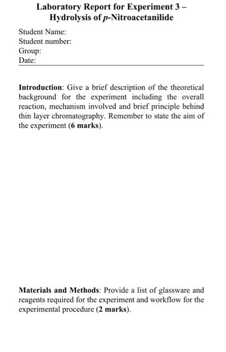 Solved Laboratory Report For Experiment 3 - Hydrolysis Of | Chegg.com