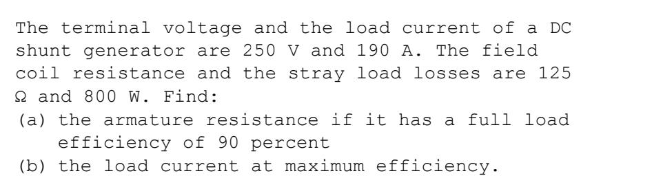 Solved The terminal voltage and the load current of a DC | Chegg.com
