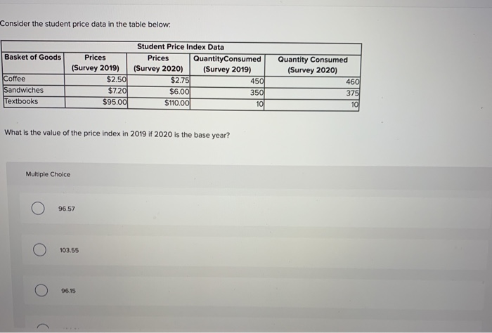 Solved Consider The Student Price Data In The Table Below Chegg