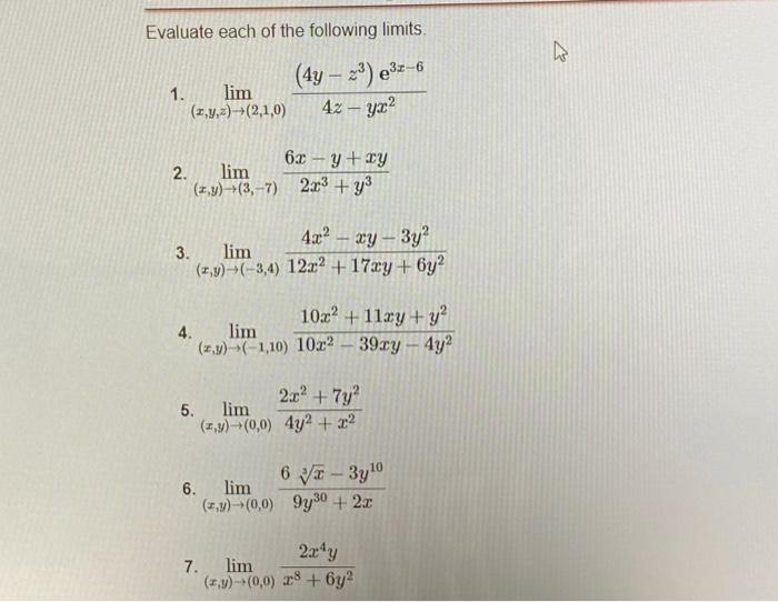 Solved Evaluate Each Of The Following Limits. 1. | Chegg.com