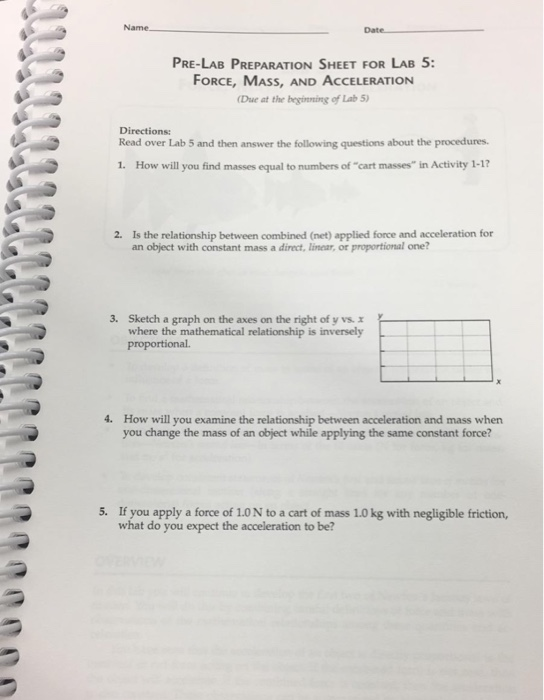 Solved Date Pre Lab Preparation Sheet For Lab Force Chegg Com