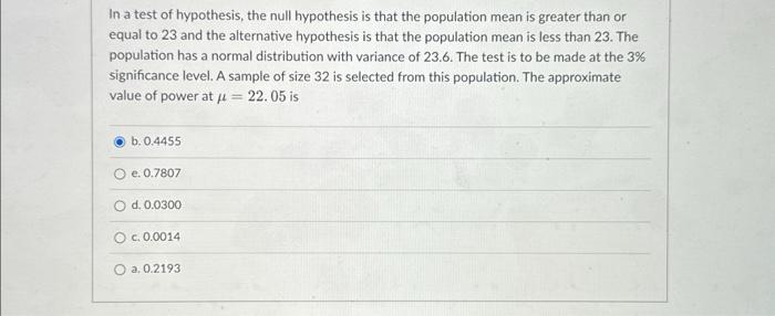 null hypothesis value of population mean symbol