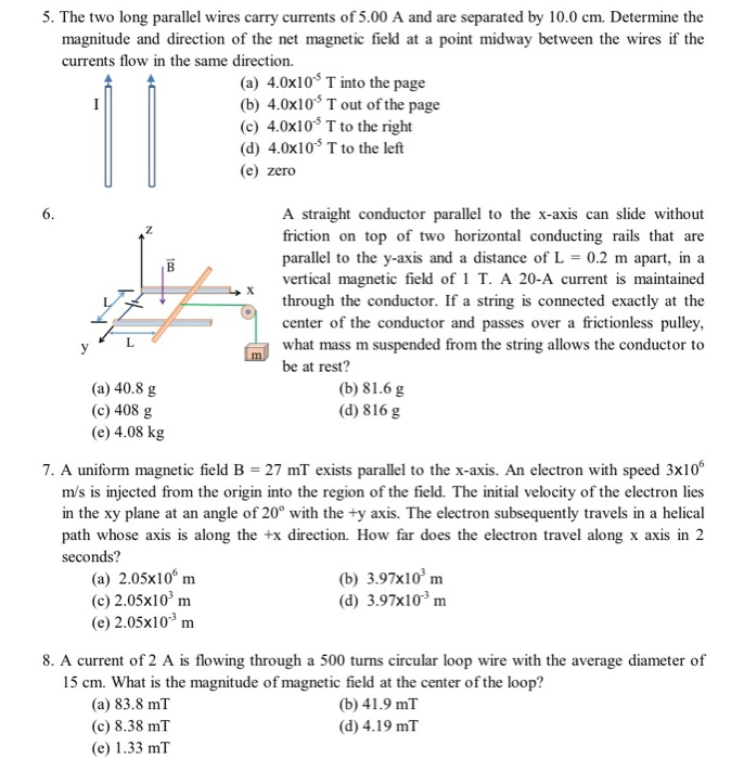 Solved 5. The Two Long Parallel Wires Carry Currents Of 5.00 | Chegg.com