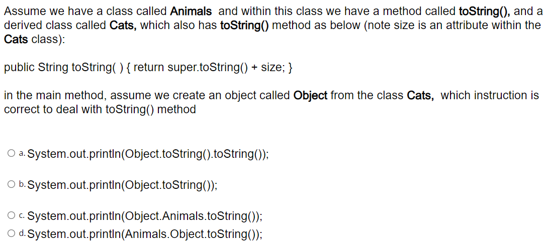 Solved Question, Assume we have a class called Animals and | Chegg.com