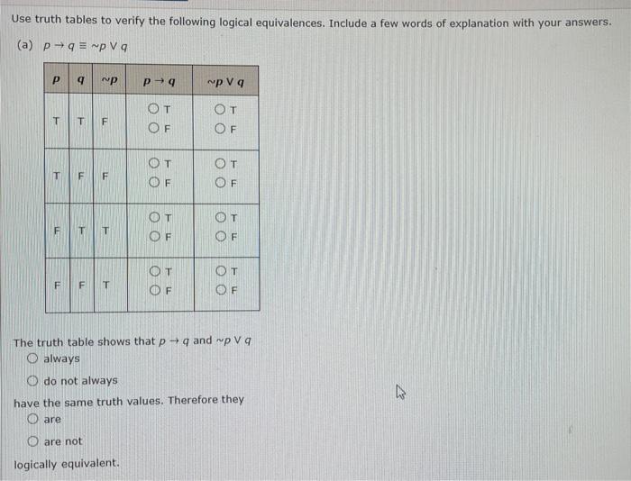 Solved Use Truth Tables To Verify The Following Logical 