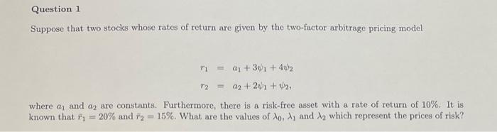 Solved Question 1 Suppose That Two Stocks Whose Rates Of | Chegg.com