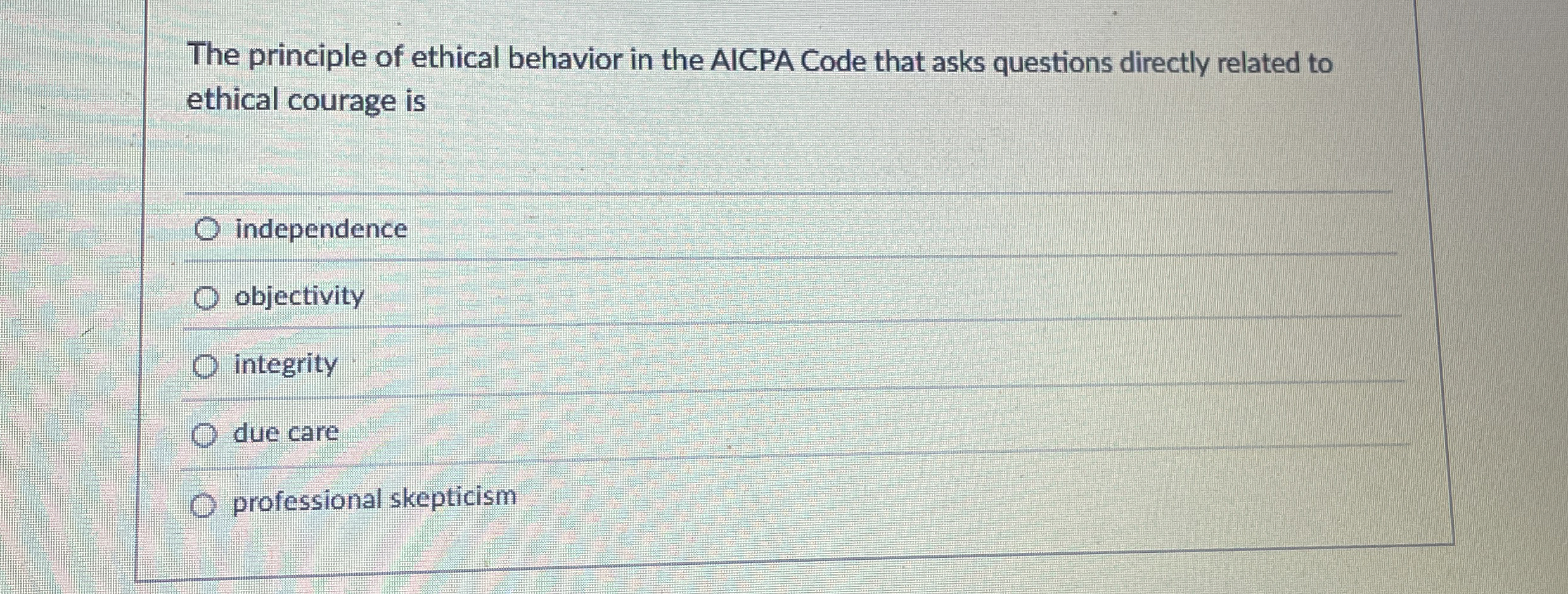 Solved The principle of ethical behavior in the AICPA Code | Chegg.com