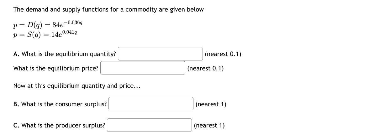 Solved The demand and supply functions for a commodity are | Chegg.com