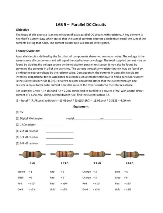 Solved LAB 5 - Parallel DC Circuits Objective The focus of | Chegg.com