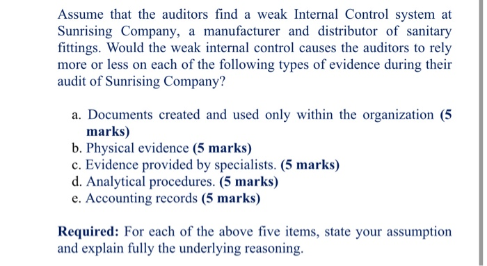 Which Of The Following Reflects A Weak Internal Control System Solved Assume that the auditors find a weak Internal Control | Chegg.com