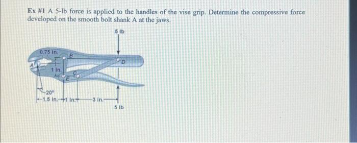 Solved Ex #1 A 5-lb force is applied to the handles of the | Chegg.com