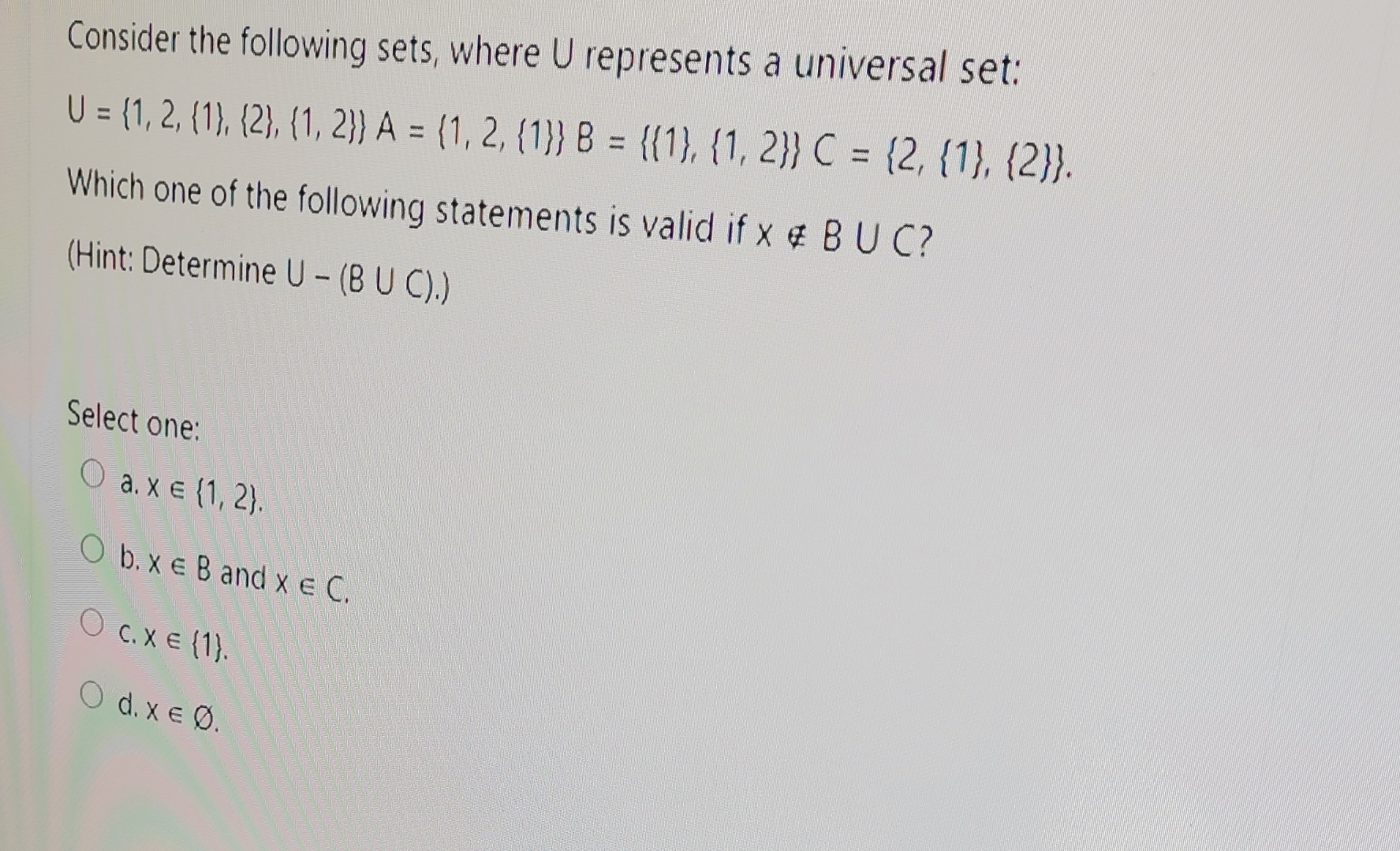 Solved Consider The Following Sets Where U ï Represents A Chegg Solved Consider The Following Sets Where U ï Represents A Chegg