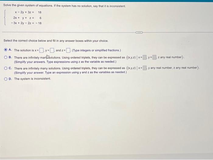Solved Solve the given system of equations. If the system | Chegg.com