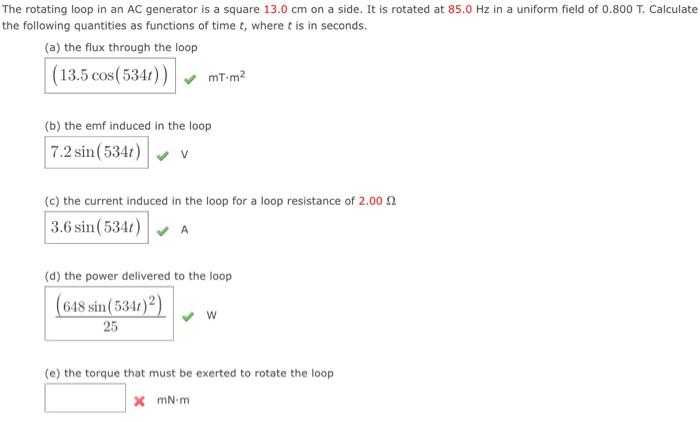 Solved e rotating loop in an AC generator is a square 13.0 | Chegg.com