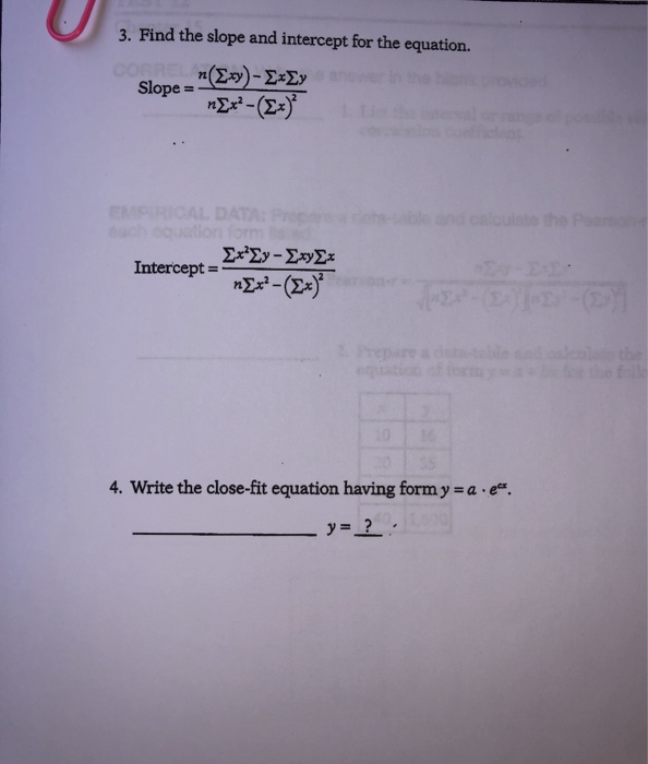 Solved 3. Find the slope and intercept for the equation. | Chegg.com
