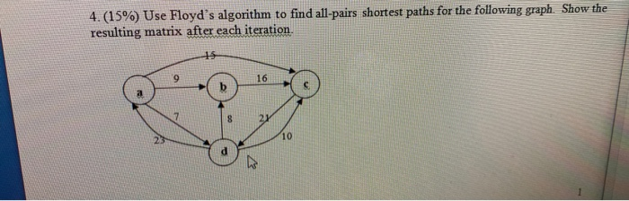 Solved 4.(15%) Use Floyd's algorithm to find all-pairs | Chegg.com