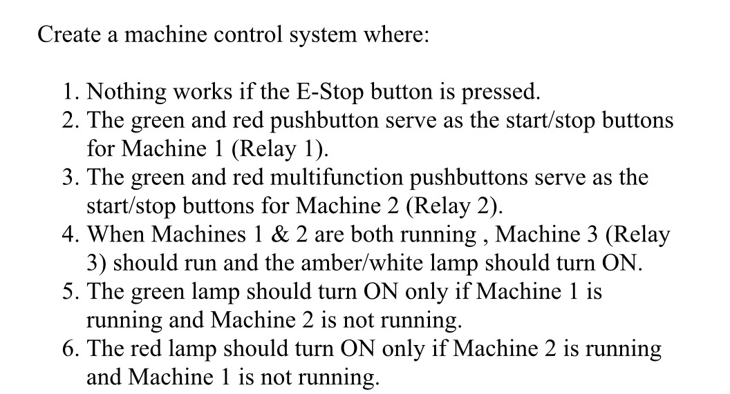 Solved Create a machine control system where:Nothing works | Chegg.com