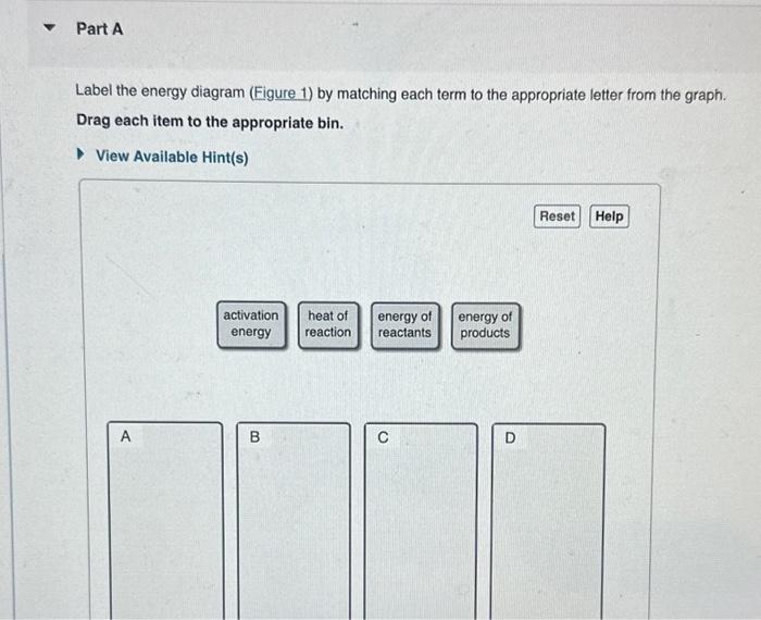 Label the energy diagram (Figure 1) by matching each term to the appropriate letter from the graph. Drag each item to the app