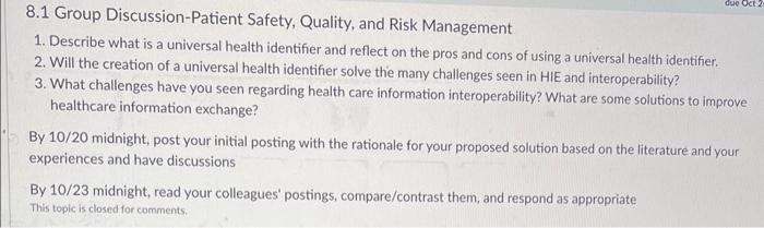 Solved 8.1 Group Discussion-Patient Safety, Quality, and | Chegg.com