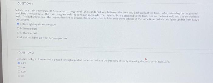 Solved Question 1 Sally Is On A Train Travelling At 0.2 C 