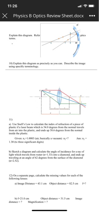 Solved 11:26 All X Physics B Optics Review Sheet.docx ... | Chegg.com