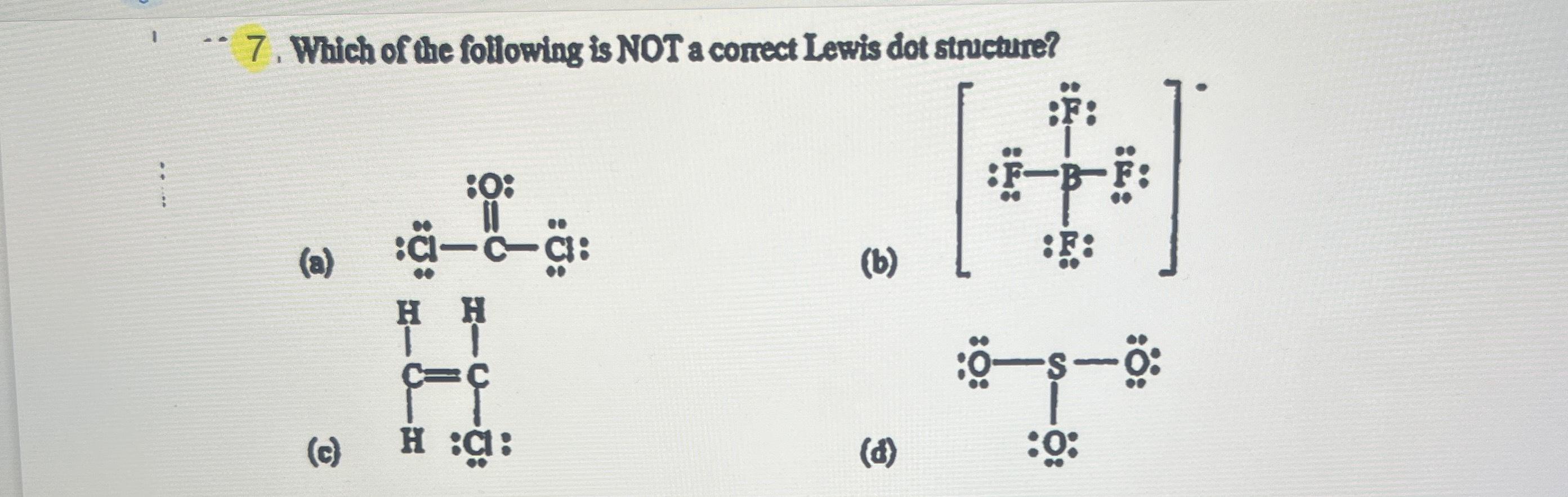 Solved Which of the following is NOT a correct Lewis dot | Chegg.com