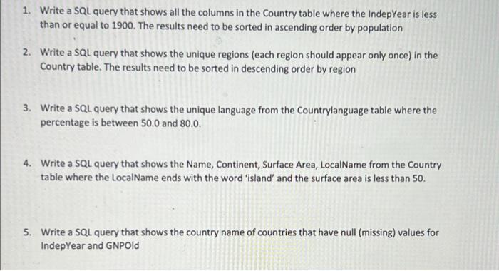 Solved 1. Write a SQL query that shows all the columns in | Chegg.com