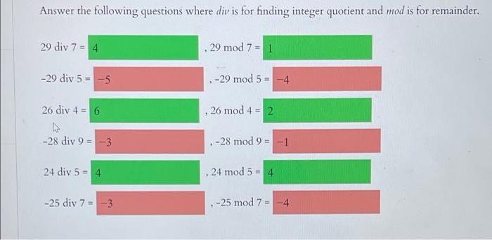 Solved Compute the following. 47 div 9 = 47 mod 9 = What are | Chegg.com