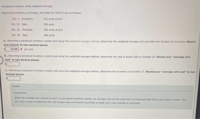 Solved Perpetual inventory using weighted average Beginning | Chegg.com