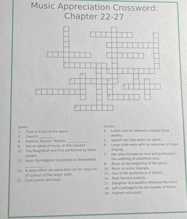 Music Appreciation Crossword: Chapter 8 14 Down: 1 Chegg com