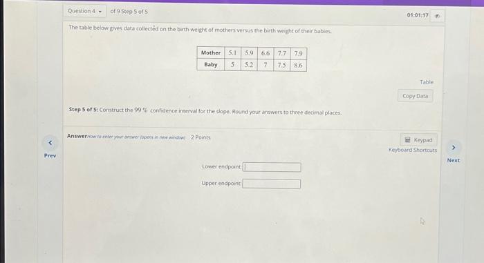 Solved The table below gives data collectedd on the binth | Chegg.com