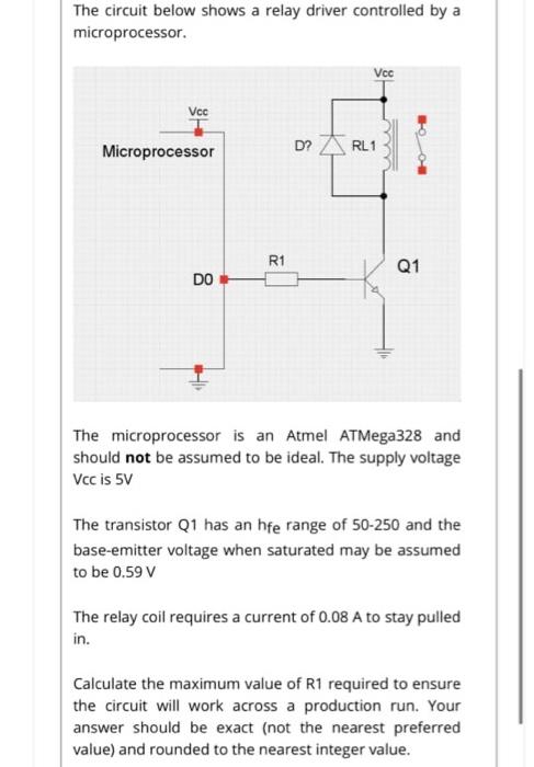 Solved The circuit below shows a relay driver controlled by | Chegg.com