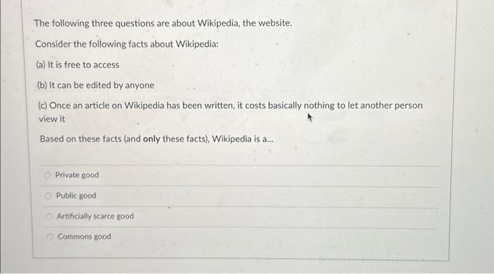 Solved The following three questions are about Wikipedia, | Chegg.com