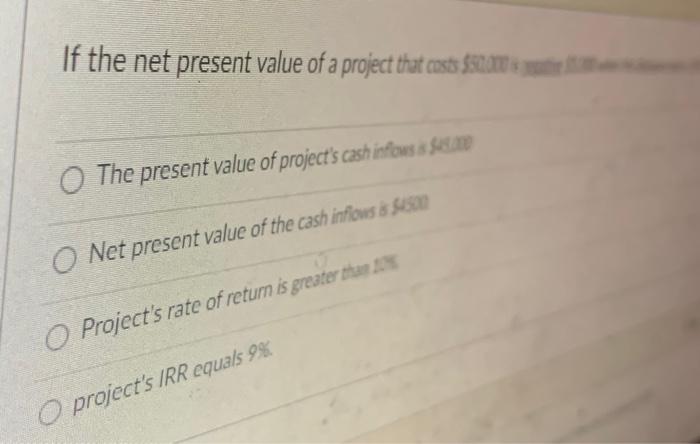 Solved if the net present value of a project that cost | Chegg.com