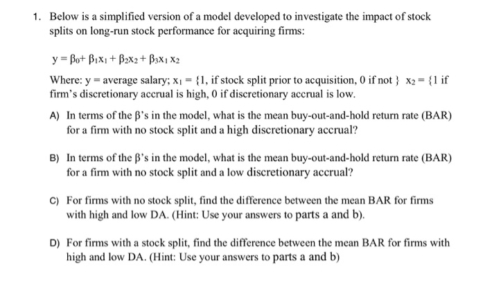 Solved 1. Below is a simplified version of a model developed | Chegg.com