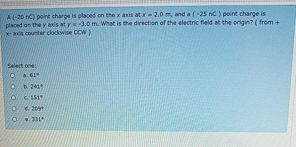 Solved A (-20 nC) point charge is placed on the x axis at x | Chegg.com