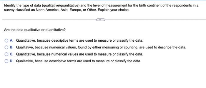 Solved Identify the type of data (qualitative/quantitative