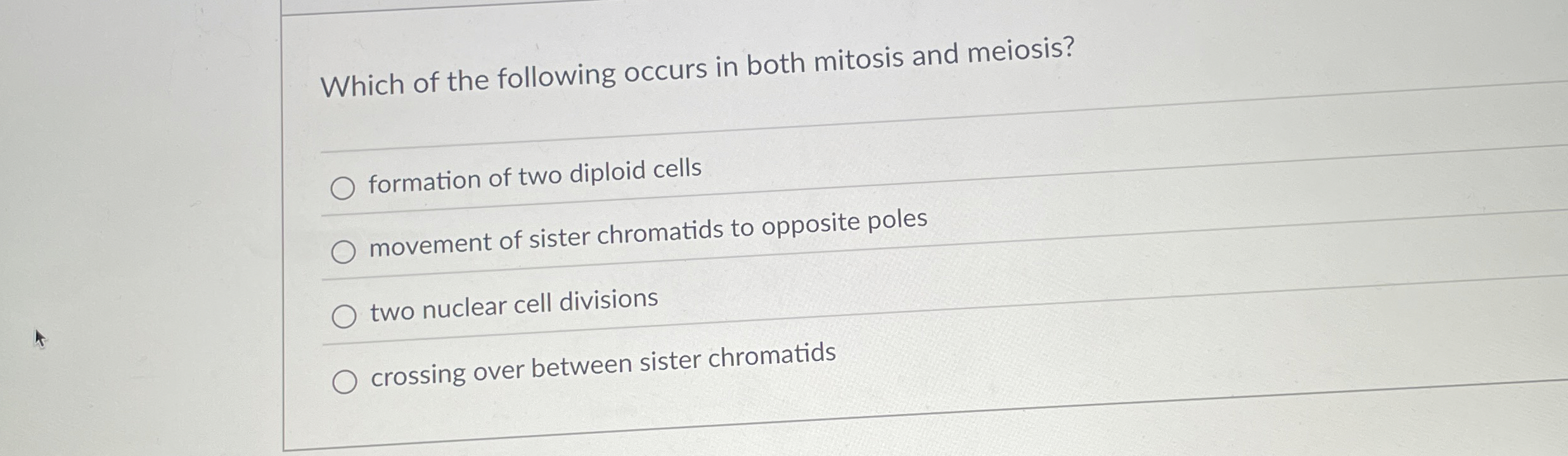 Solved Which of the following occurs in both mitosis and | Chegg.com
